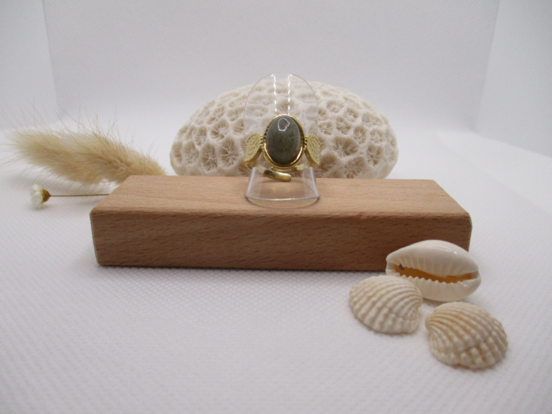 Bague en acier inoxydable doré et kaki