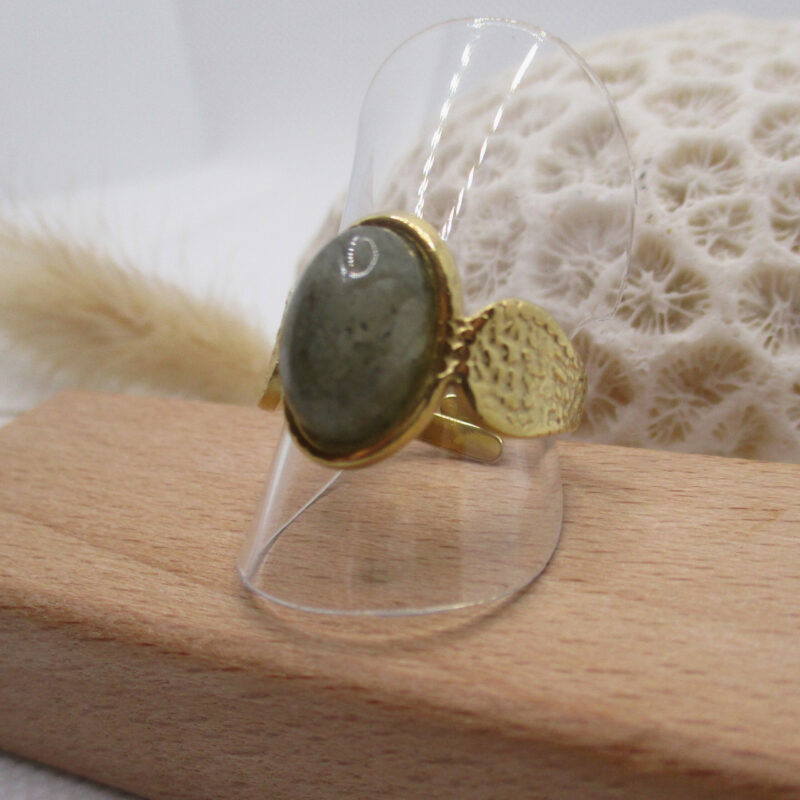 Bague en acier inoxydable doré et kaki – Image 2