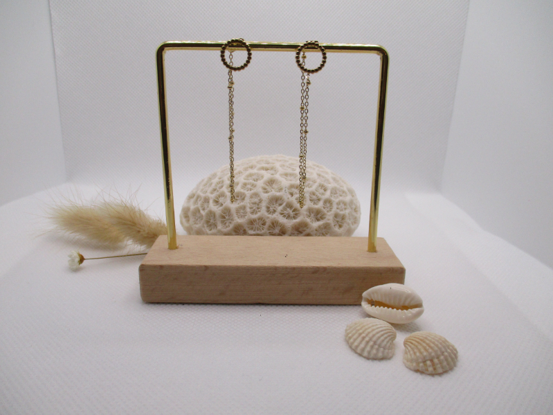 Boucles d'oreilles rond avec chaînette or
