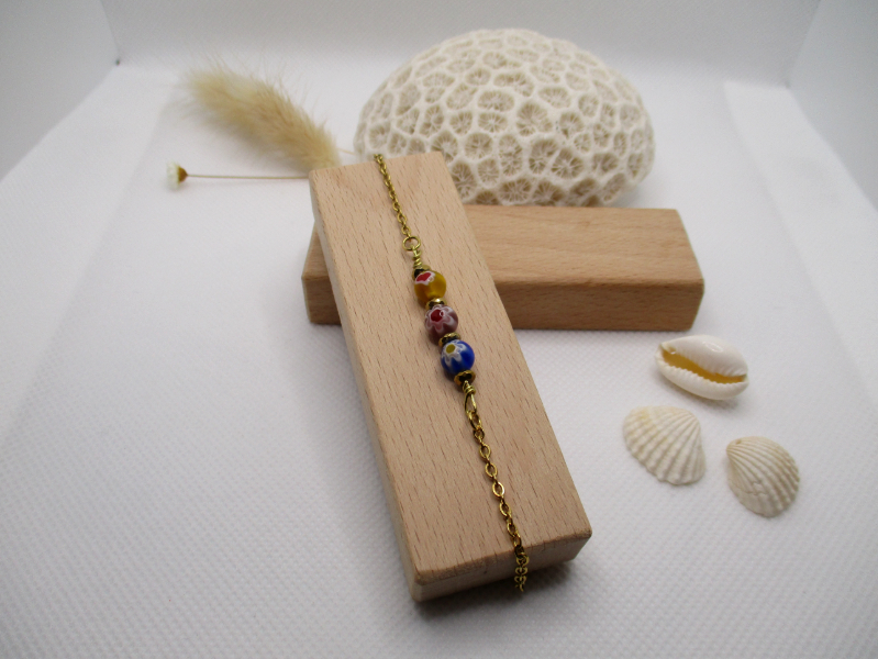 Bracelet perles de verres et acier inoxydable